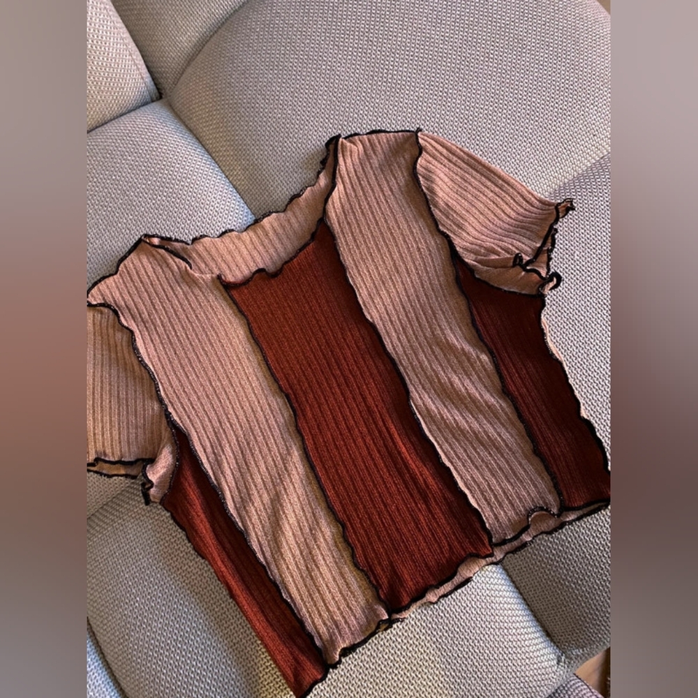 Urban Outfitters Ribbed Striped Top - Brown and Tan